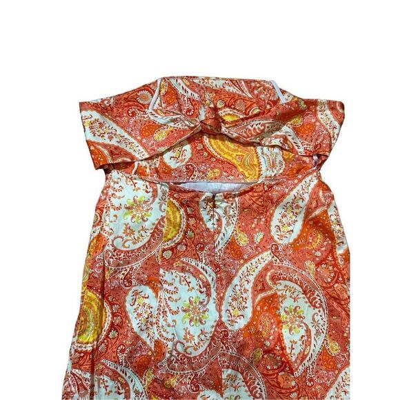 Clues Collection Strapless Tie Back Paisley Orange Dress Tropical Vacation Sz L - Picture 7 of 9